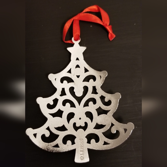 NWT  LENNOX SPARKLE AND SCROLL MULTI CRYSTAL SILVERPLATE XMAS TREE ORNATE 4" - Picture 3 of 4